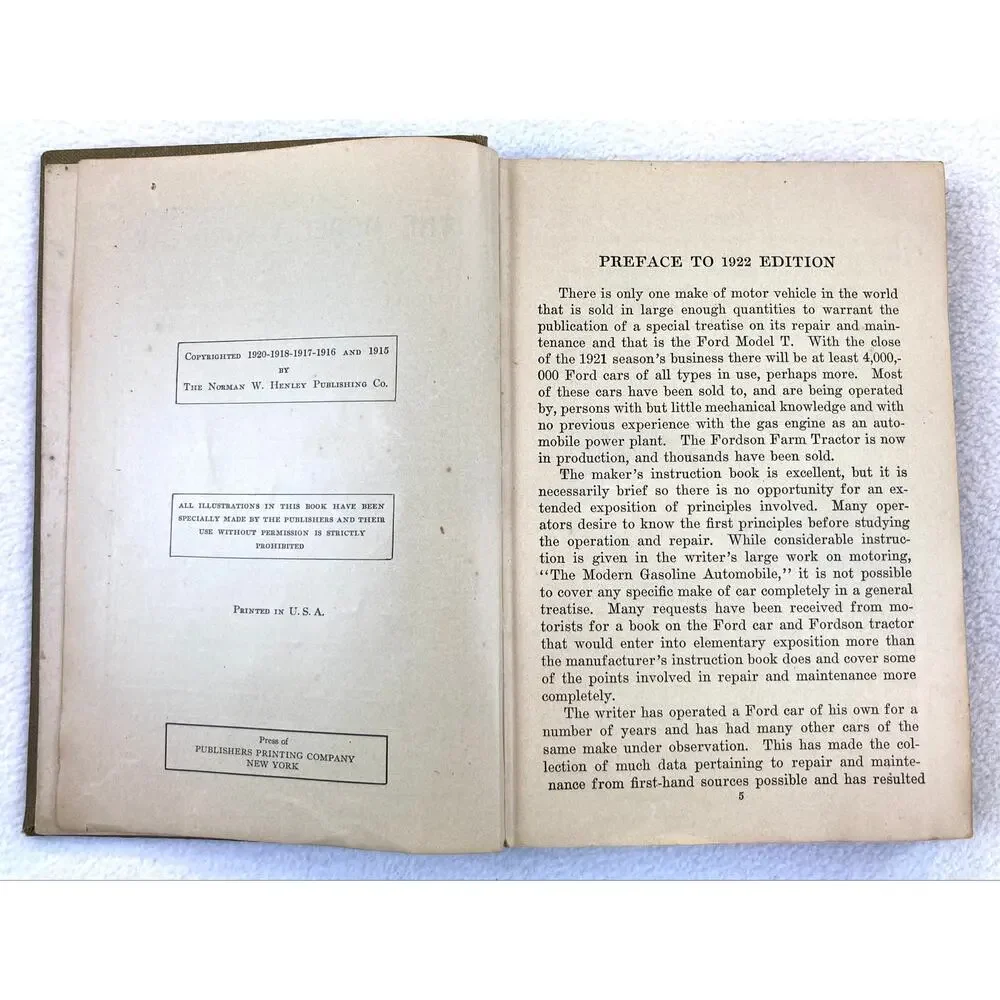 Model T Ford Car 1922 Complete Reference Rare Over 100 Year Old Book Fair